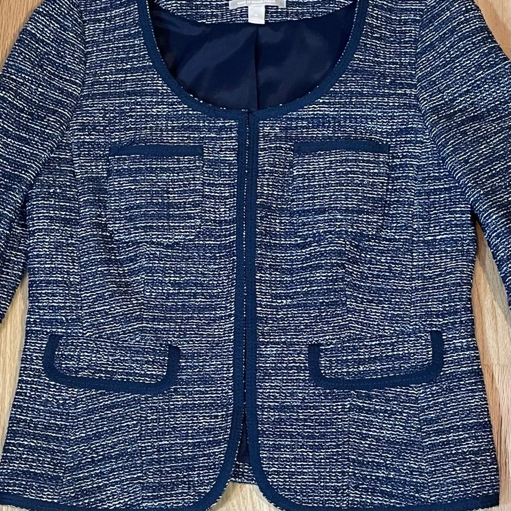 Banana Republic Blue Tweed Blazer Suit Jacket Academia Corpcore Womens Size 6 - Picture 2 of 11